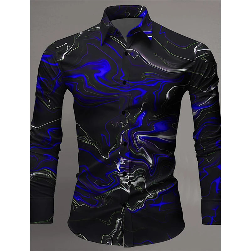 2024 New 3D Printing Color Gradient Art Abstract Graphics Fashion Casual Comfortable Cool Men's Long Sleeve Shirt For Dating
