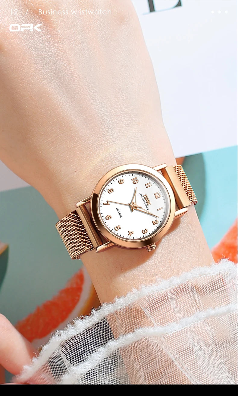 OPK 8115 Women Watch Fashion Business Simple Stainless Steel Mesh Belt Waterproof Luminous Women Watch Elegant Dress Women Watch