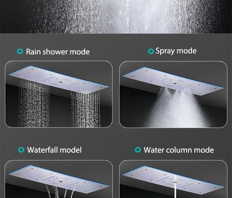 2026 Music Shower Head LED 1400mm Shower Body Waterfall Rainfall Thermostatic Bathroom Shower Set