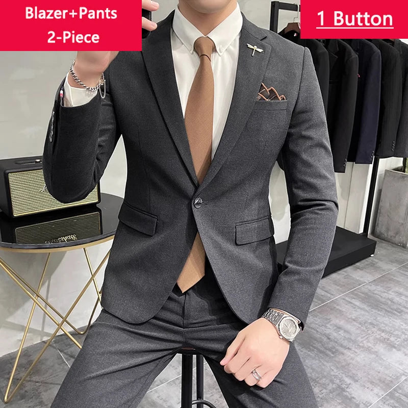 Blazer Vest Pants Men's Navy Blue Suit Set Slim Fit Blazer Vest Pants Formal Outfit for Business Wedding Office Groom Party