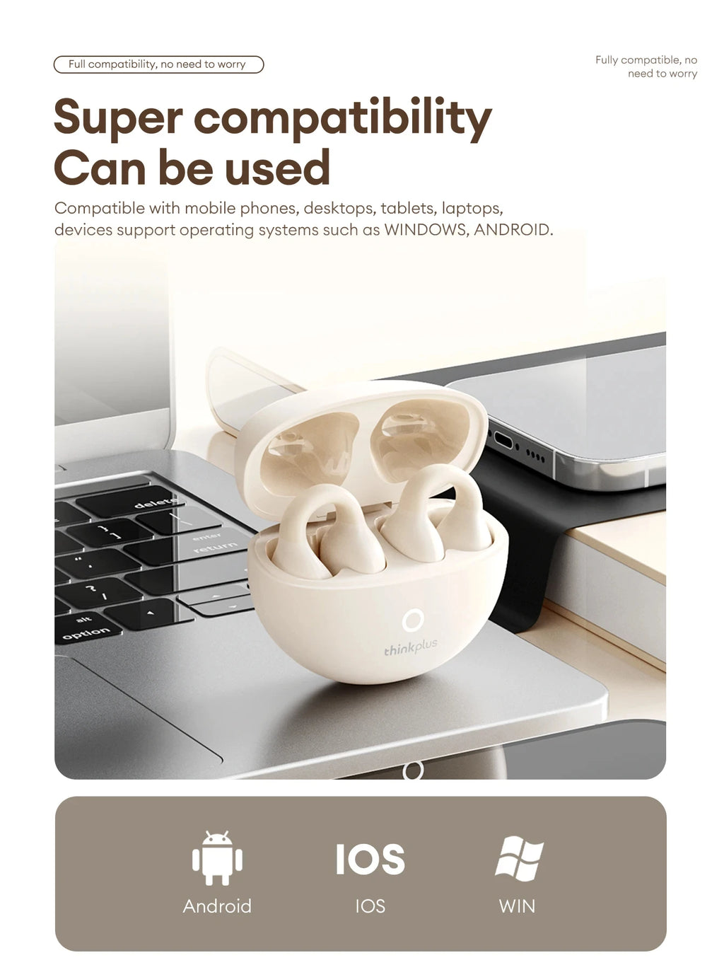 Origina Lenovo LP25 Bluetooth V5.4 Earphones Multi-function Ear-clip Design Headphones Fast Charging With Type-C Port Earbuds