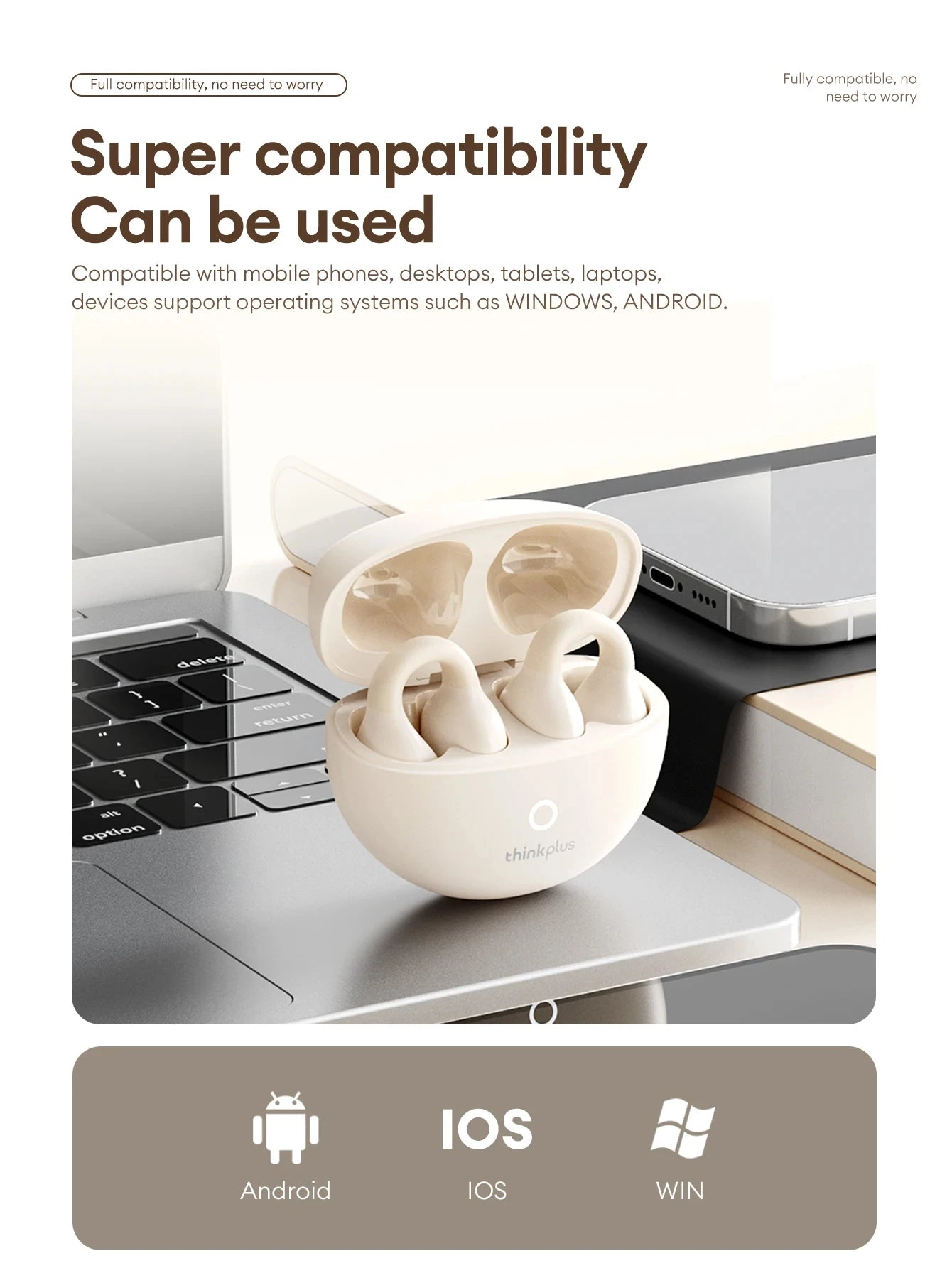 Origina Lenovo LP25 Bluetooth V5.4 Earphones Multi-function Ear-clip Design Headphones Fast Charging With Type-C Port Earbuds
