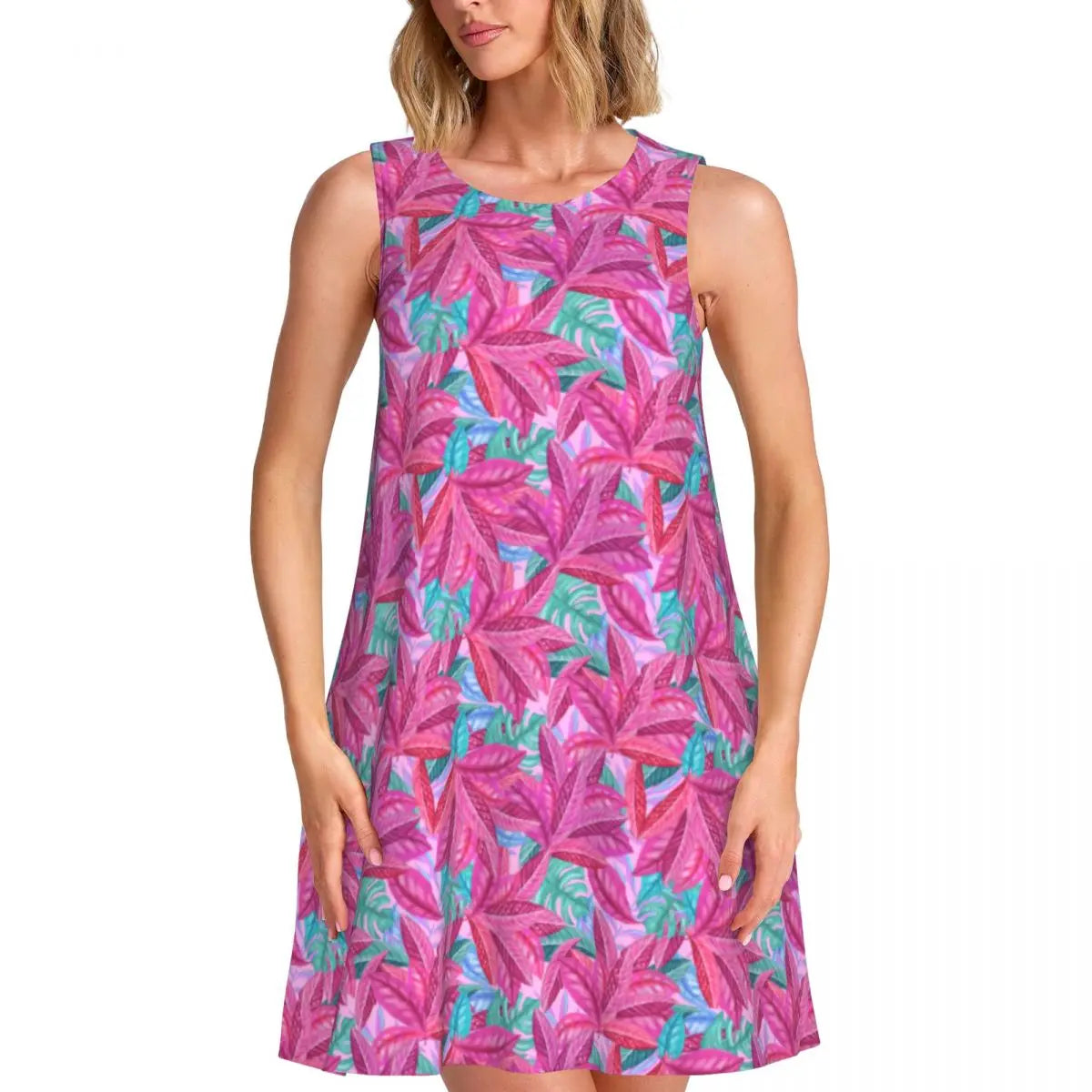 Beach Print Casual Dress Tropical Palm Tree Sleeveless Sexy Dresses Women Crew Neck Streetwear Dress Summer Graphic Clothing