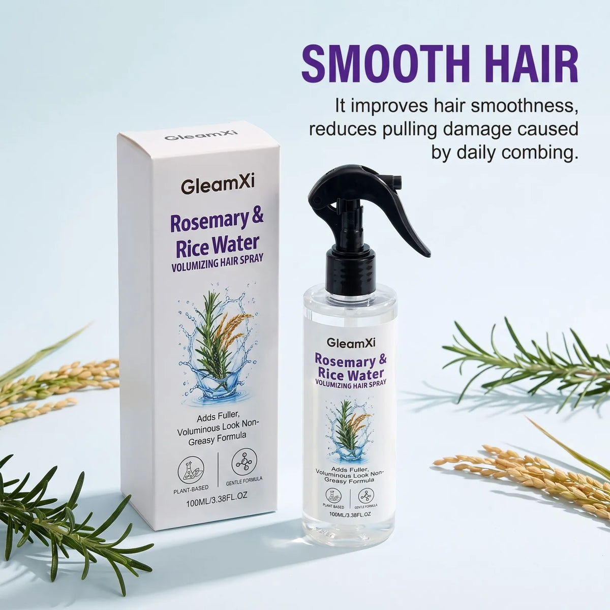 Rosemary Rice Water Volumizing Hair Spray Non Greasy Quick Absorption Smooth Nourish Flat Hair  Softer Smoother-Looking Hai