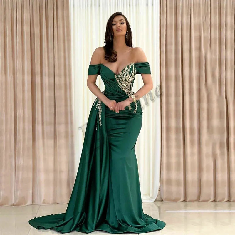 Caroline Modern Mermaid Prom Dresses for Women with Cloak Beads Crystals High Neck Formal Evening Vestidos De Gala Drop Shipping