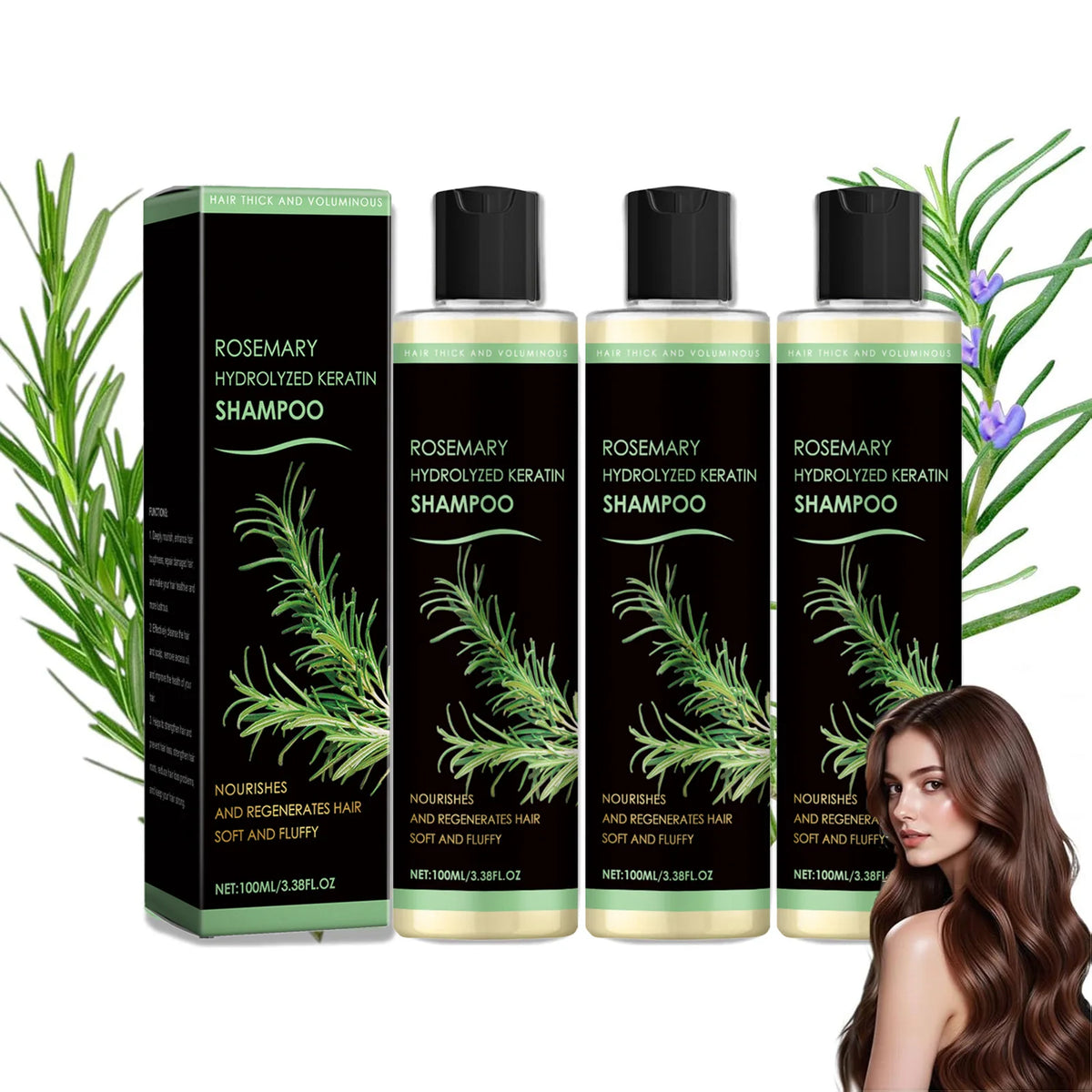 Rosemary Shampoo for Oily Scalp Soothing Dandruff Treatment & Volumizing Care Repairs Split Ends Natural Plant-Based Shampoo