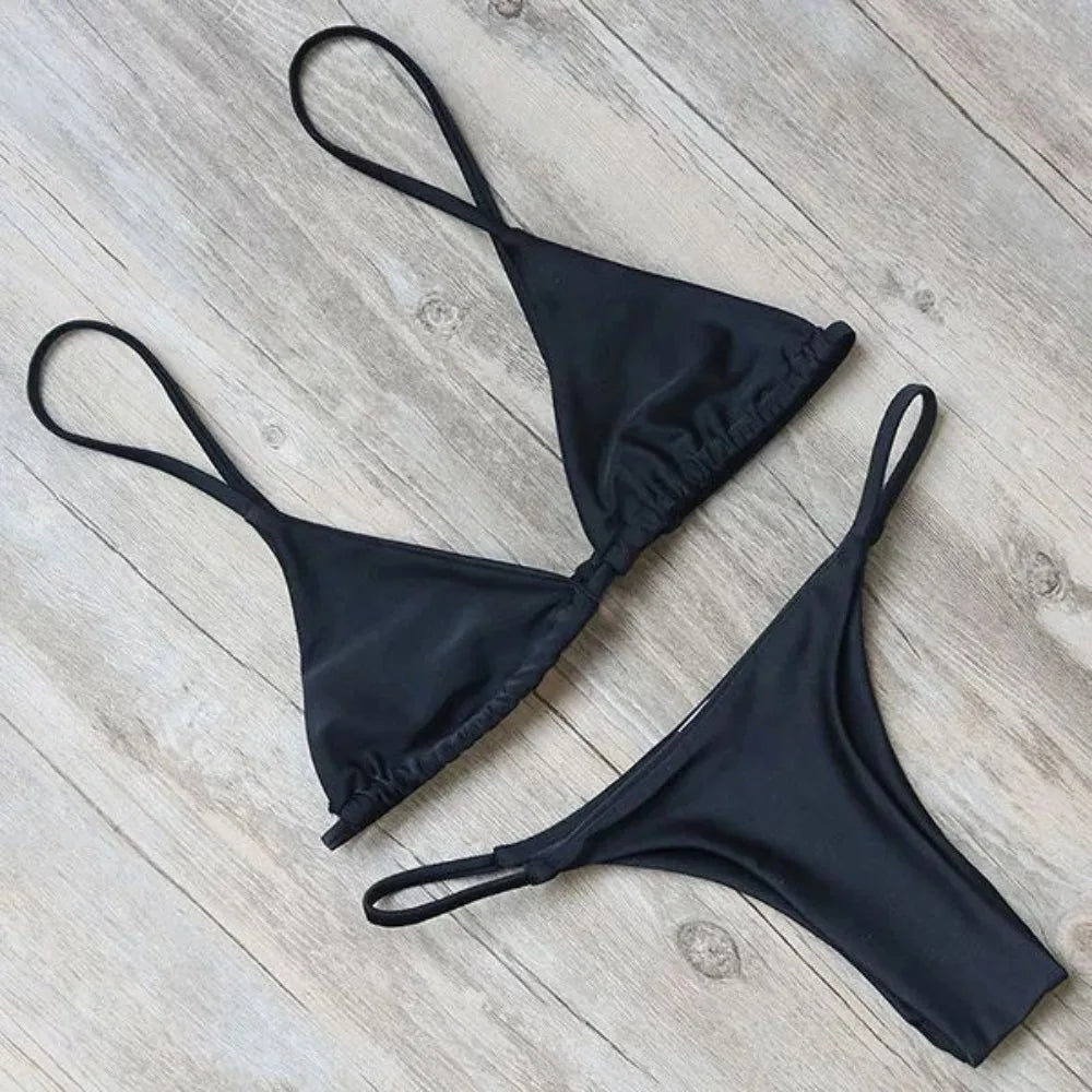 Bikini Women's Simple Solid Color Swimsuit Comfortable Fabric Sexy Backless Sports Swimming Fashion Clothing