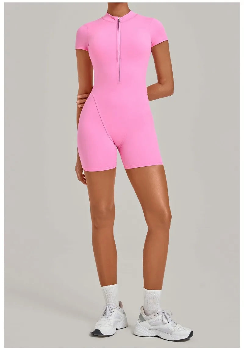 Women's Seamless Yoga Jumpsuits Sports Fitness Hip-lifting Short-sleeved Backless Training Workout Gym Shorts One-piece