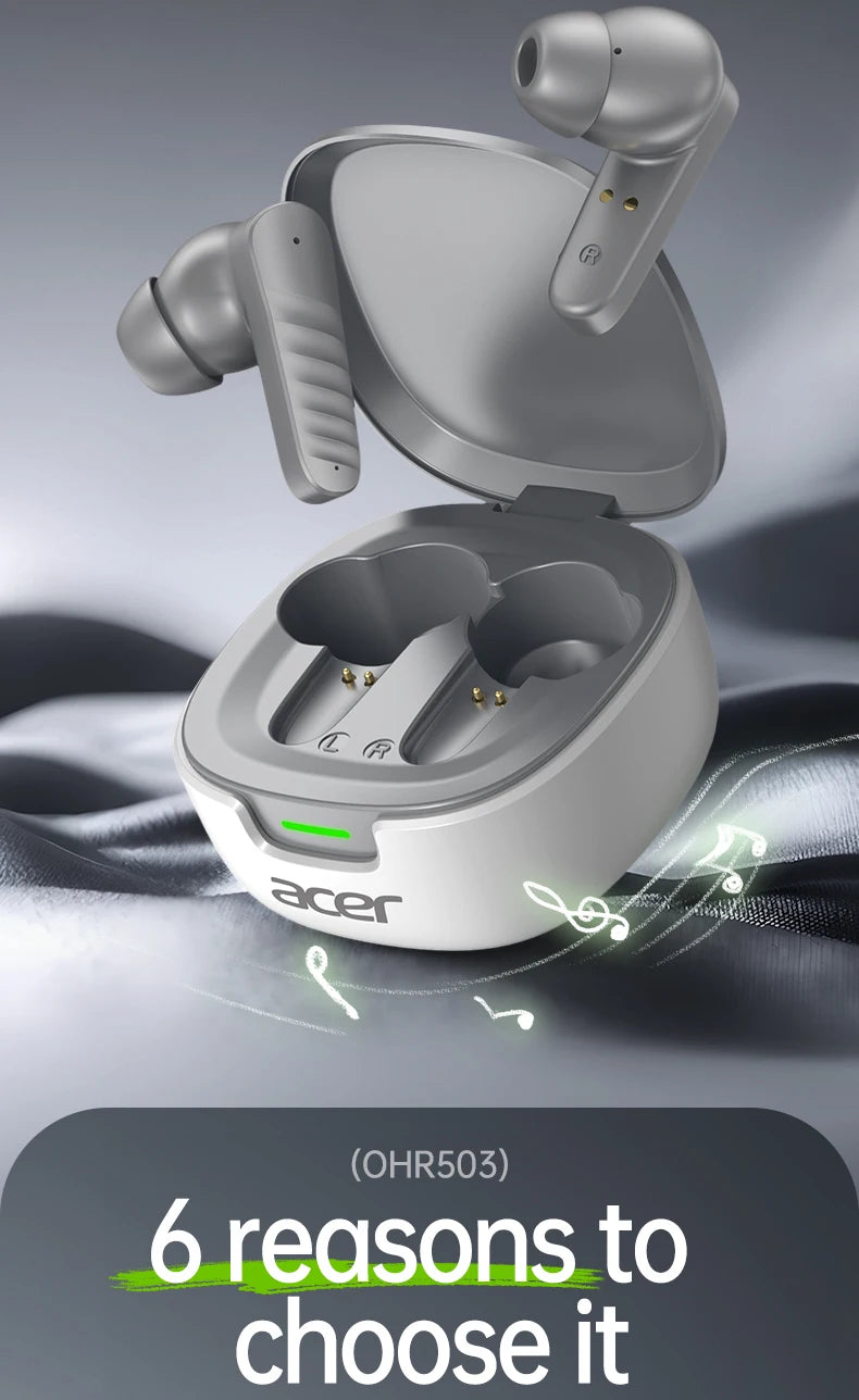 Acer Ohr503 Wireless Bluetooth Headphones with In-Ear Design, High-Definition Sound Quality, Noise Reduction for Calls, Comfortable Fit, Suitable for Sports, Running, and Cycling, Compatible with Mobile Phones and Tablets