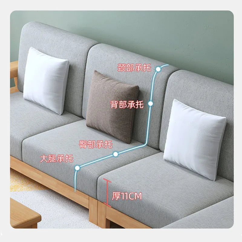 Nordic solid wood three-person sofa, modern simple fabric, small apartment concubine coffee table combination furniture
