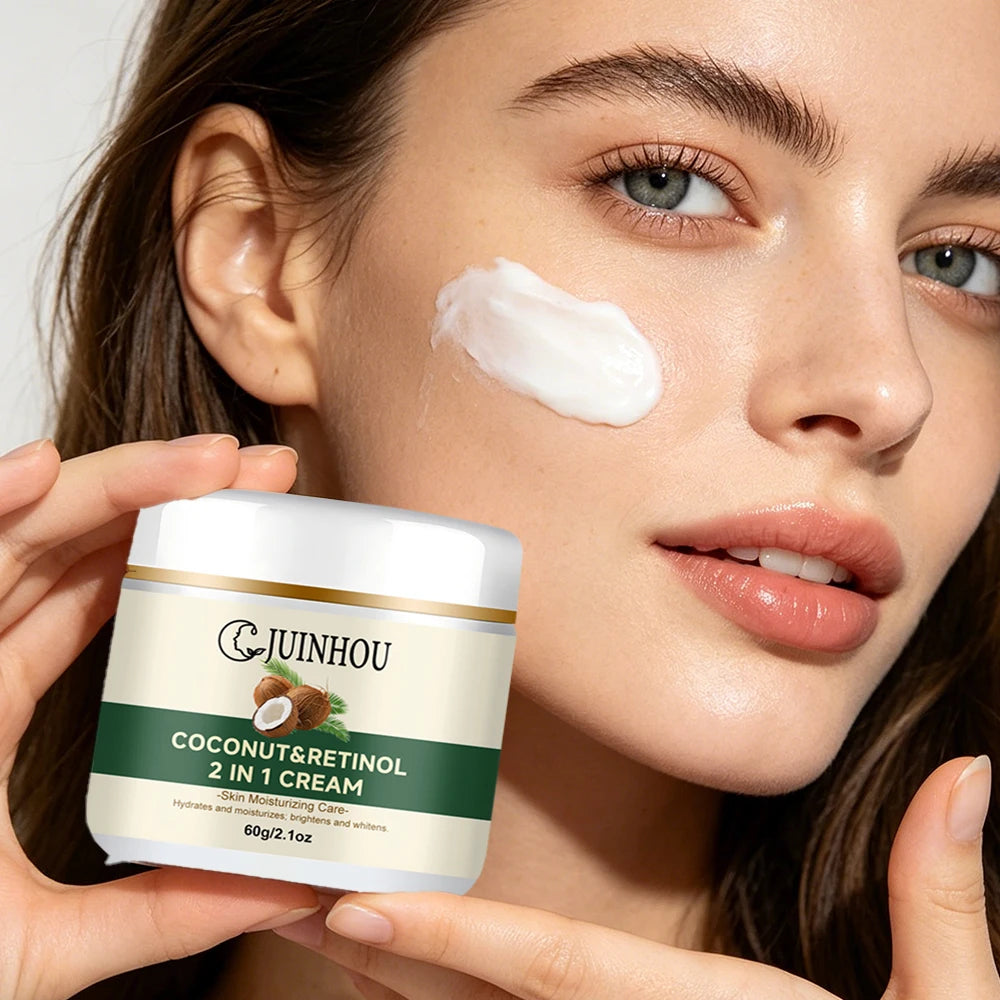JUINHOU Coconut Oil Moisturizing Set Cream & Serum Controls Oil Hydrates Soothes Sun-Induced Redness Suitable For Daily Skincare
