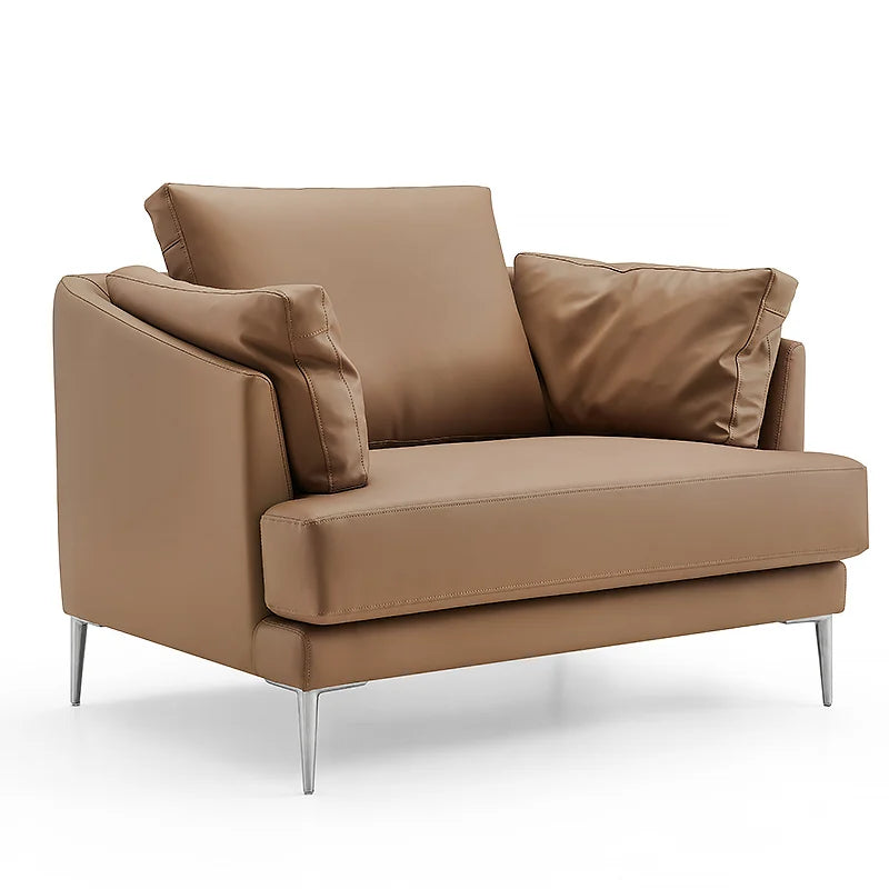 Modern Two-Seater Brown Synthetic Leather Durable Commercial Office Sofa For Home Apartment Workshop Or Living Room Use