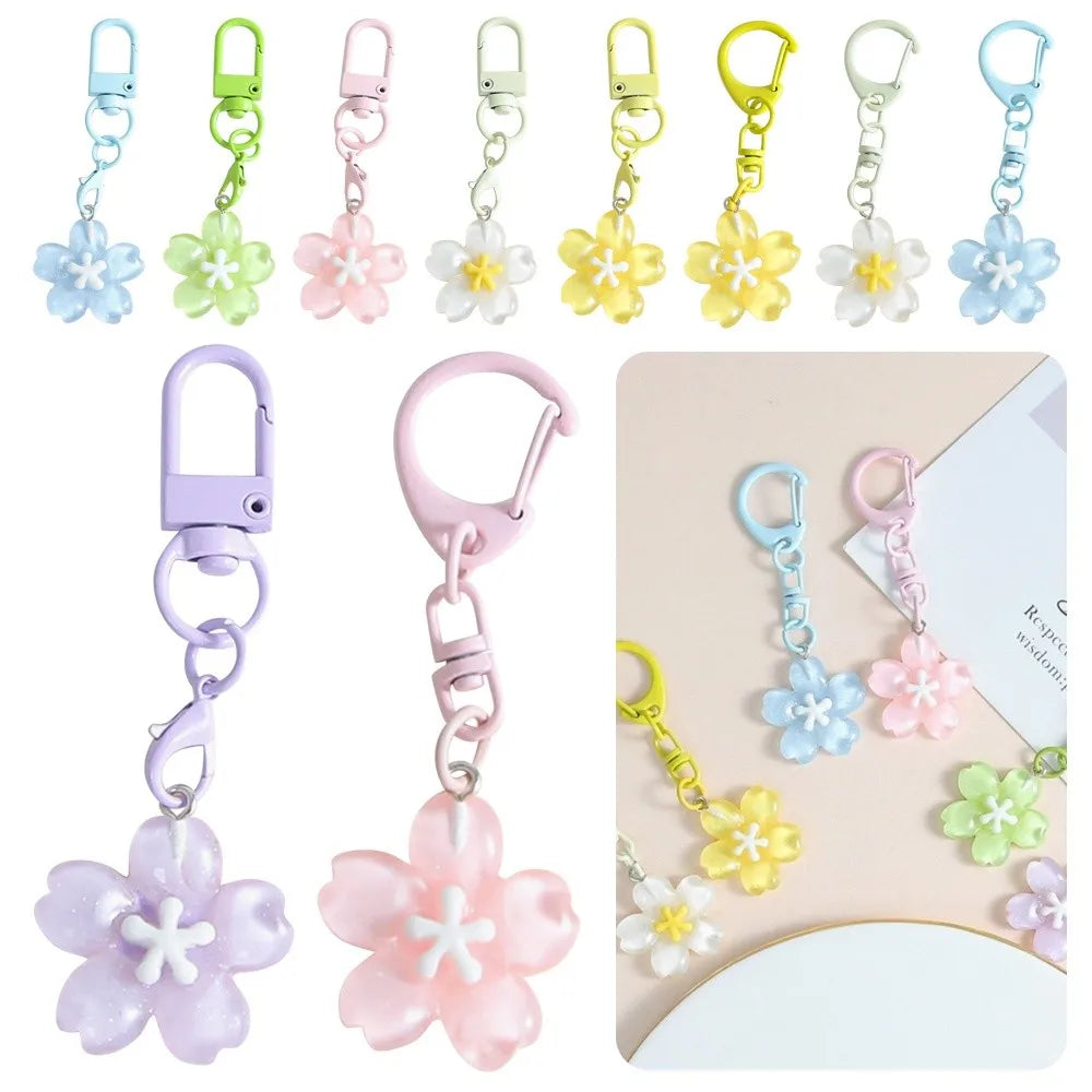 Cute Resin Cherry Blossom Keychain Colorful DIY Car Key Ring Bag Pendant Jewelry Accessories