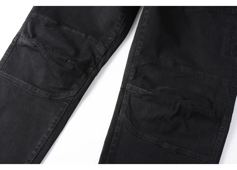 Streetwear Fashion Men Jeans Elastic Stretch Slim Fit Spliced Designer Casual Cargo Pants Hombre Hip Hop Joggers Men Overalls