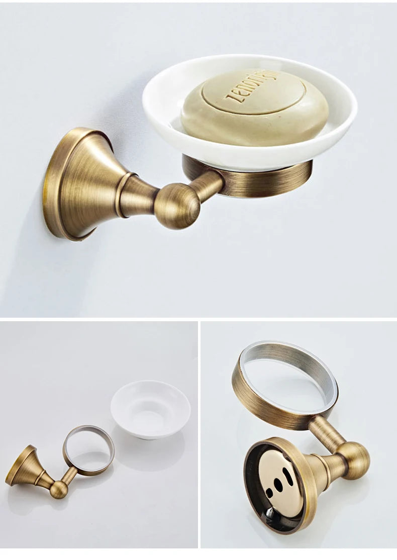 Antique brass plated wall-mounted towel rack bathroom hardware pendant set paper towel holder coat hook toilet brush ELA68A