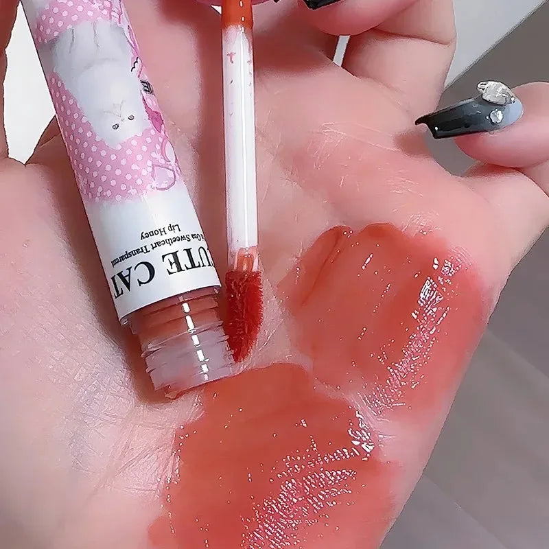 6Pcs/set Cute Cat Mirror Water Lip Gloss Set Red Tint for Lips Makeup Long Lasting Glass Lip Glaze Waterproof Lipstick Kit