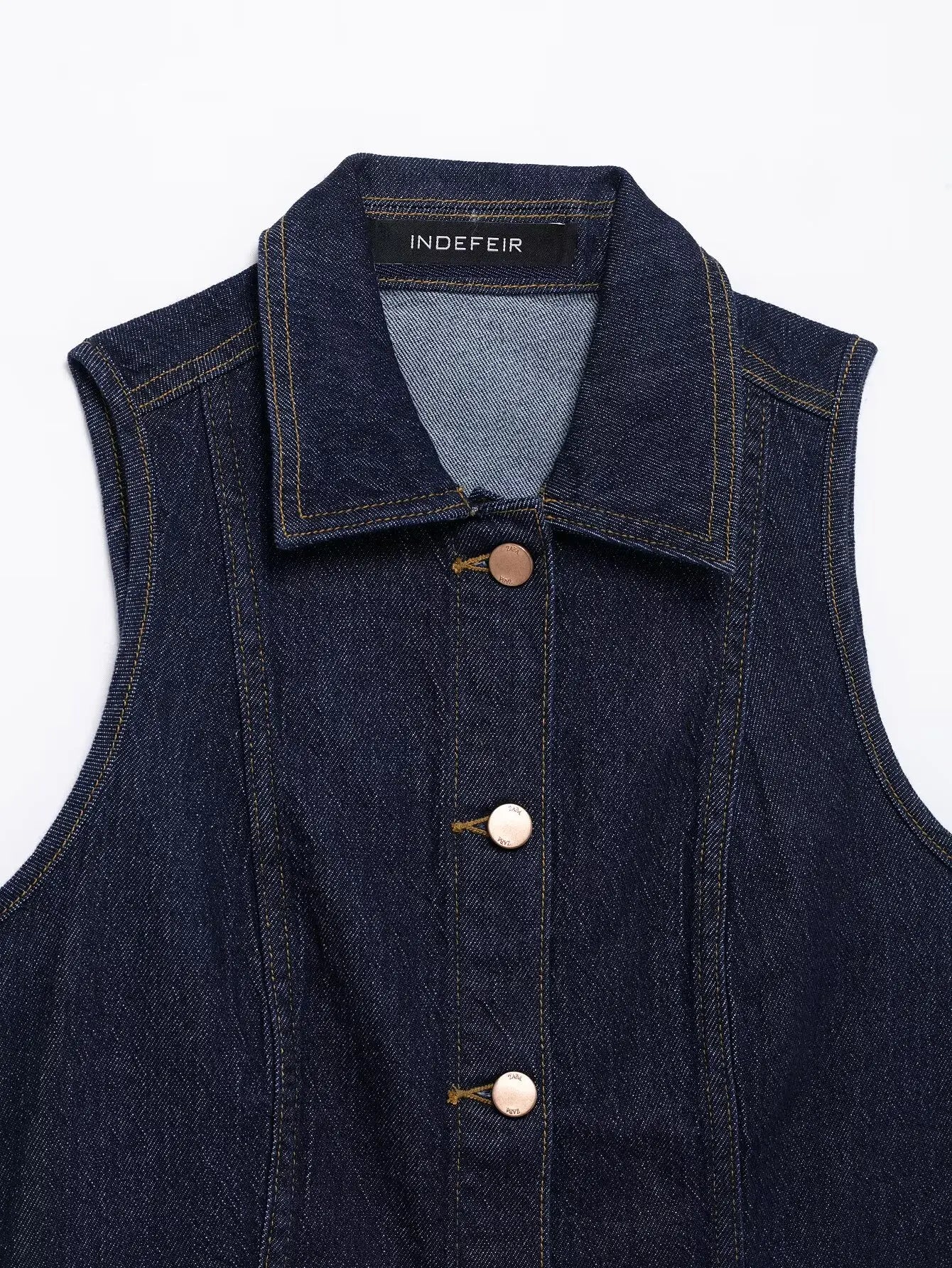 HH Women Turn-down Collar Single-breasted Sleeveless Denim Vest Top+High Waist Pocket Zipper Belt Flared Jeans 2 Piece Set