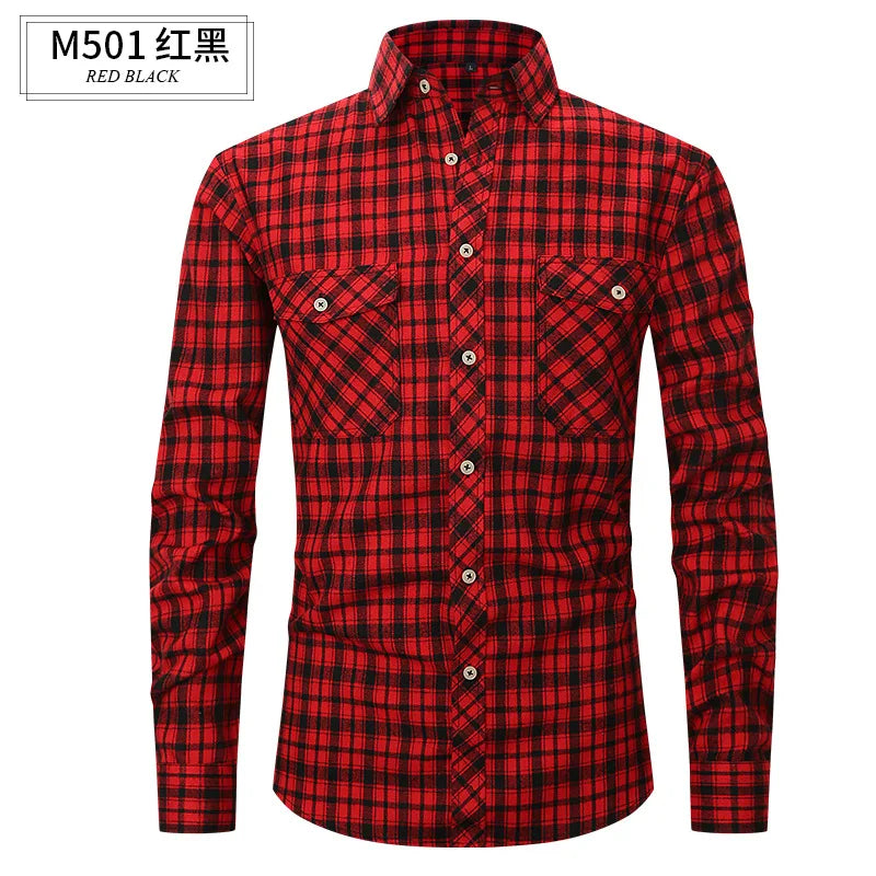 Men's long sleeve shirt ground wool plaid comfortable casual spring summer autumn high quality slim-fit free ironing fast