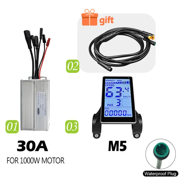 Electric Bike 30A Brushless Controller with SM Plug for 1000W Motor with LCD Display Panel S800 S830 E-scooter Meter Control UKC