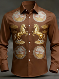 New Men's Long Sleeved Shirt Casual Button Lapel 3D Printed Horse Pattern Luxurious Men's Top Soft and Comfortable