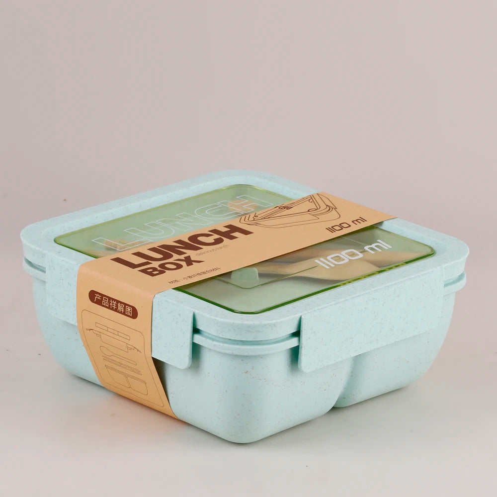 Microwave Lunch Box, Eco-Friendly BPA Free Wheat Straw Bento Box with Chopsticks , Kitchen Food Container ,Soup Can with Spoon