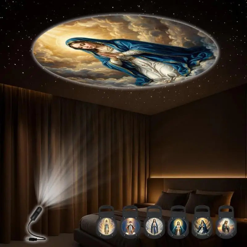 Jesus and Virgin Mary Religious Themed USB Projection Light With 12 Patterns Perfect For Room Ceiling Background Wall Decoration