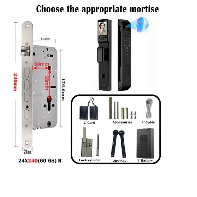 Tuya Or Wishome Wifi APP Camera Digital Electronic Door Lock Face Fingerprint Recognition Card Key Safe Smart Inteligente Lock