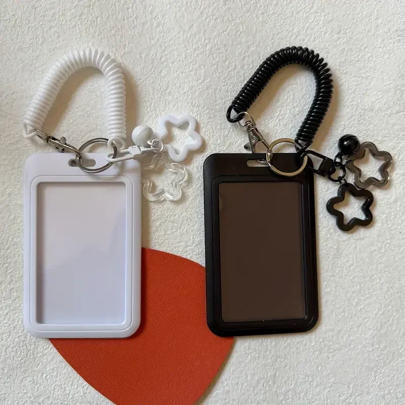 Cute Simple Protective Card Holder with Keychain Colorful Star Retractable Spring Lanyard ID Card Photo Postcard Holder Charms