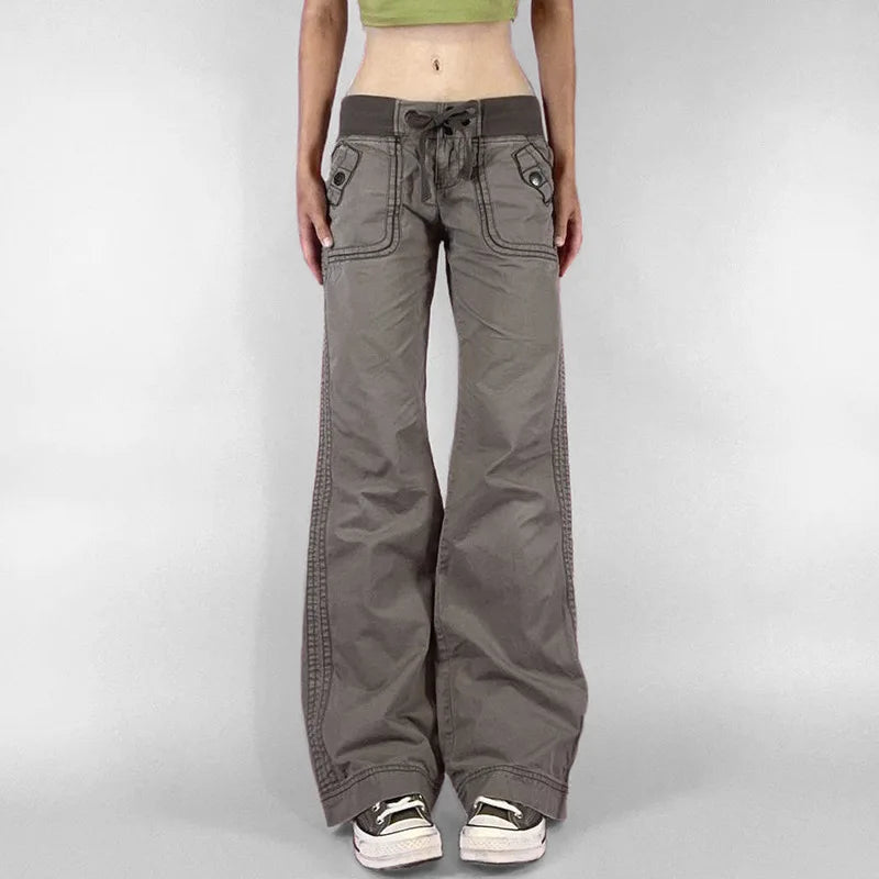 Distressed Cargo Jeans Women Streetwear Low Rise Grunge Pants Pocket Denim Y2k Clothes Pantalones De Mujer Roupas Femininas