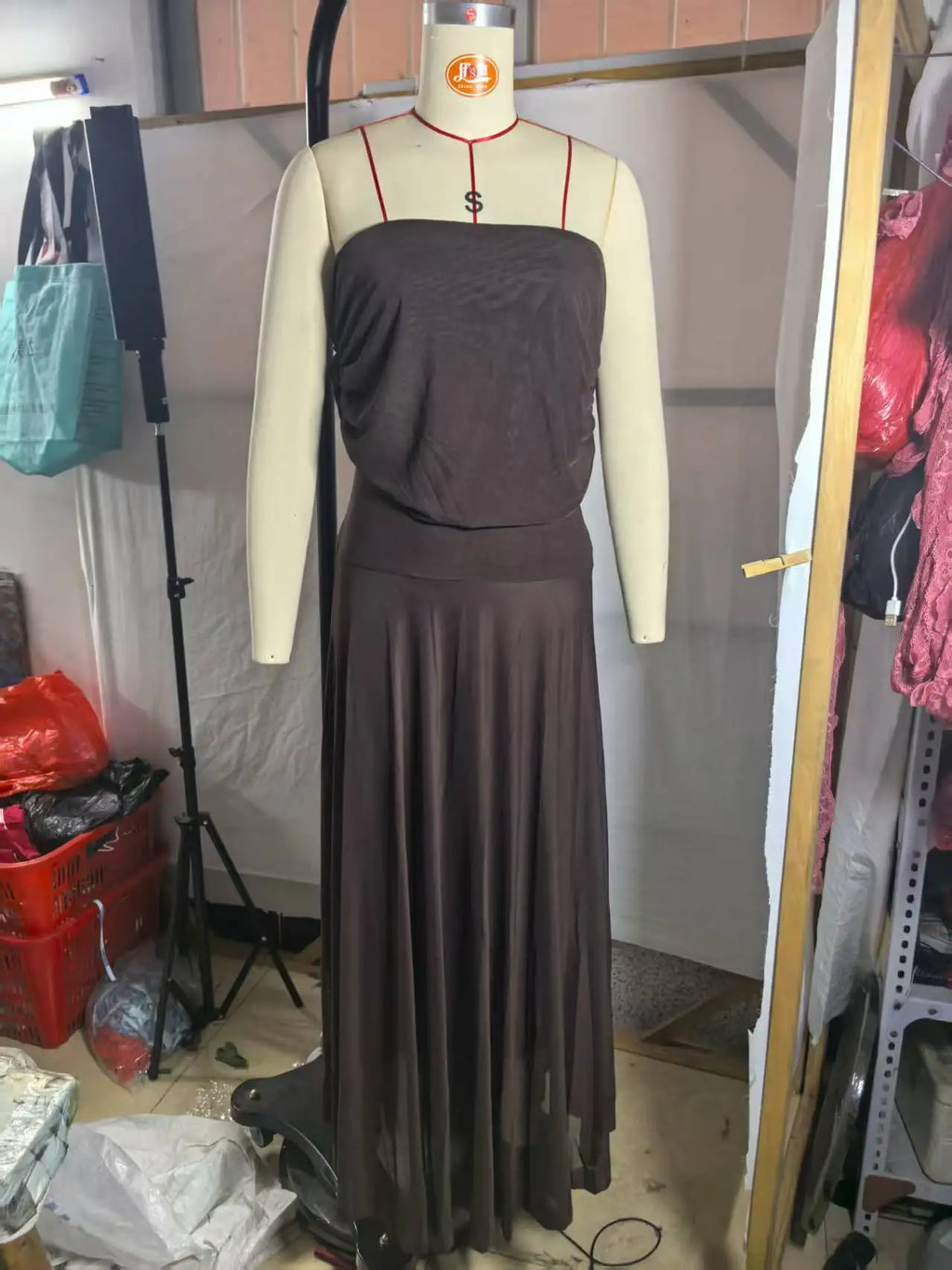 European and American Women's Clothing Tube Top Mesh Stitching Slim Temperament Dress Perspective 2025 Autumn New Models