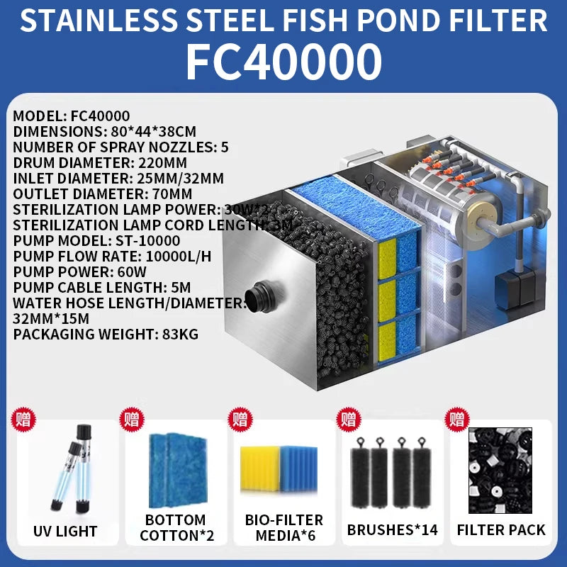 Stainless Steel Backwash Drum Microfilter Silent Water Circulation Filter for Koi Fish Pond