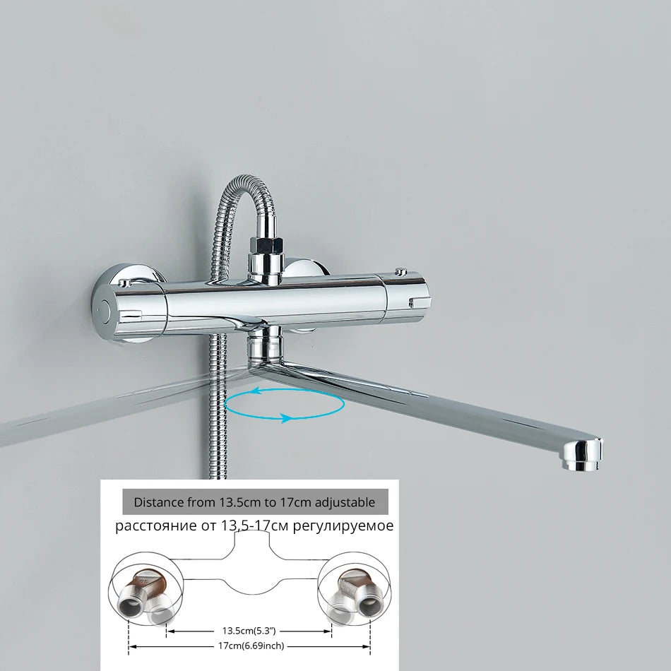 Thermostatic Shower Set Black/Chrome Brass Wall Mounted Bathroom Shower Thermostat Mixer Valve Handle Spray Bathroom Accessories