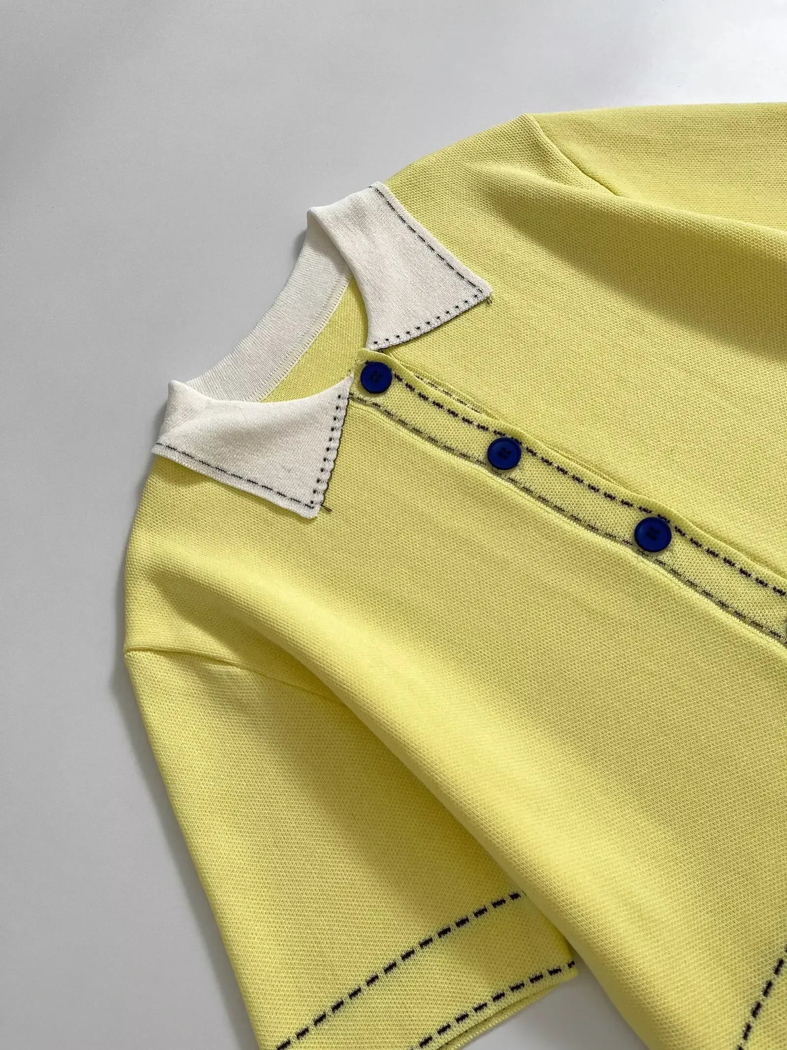 Casual Yellow Lapel Knitted Sweater Women Chic Short Sleeve Single Breasted Warm Pullover Lady Autumn Commute Street Outwear New