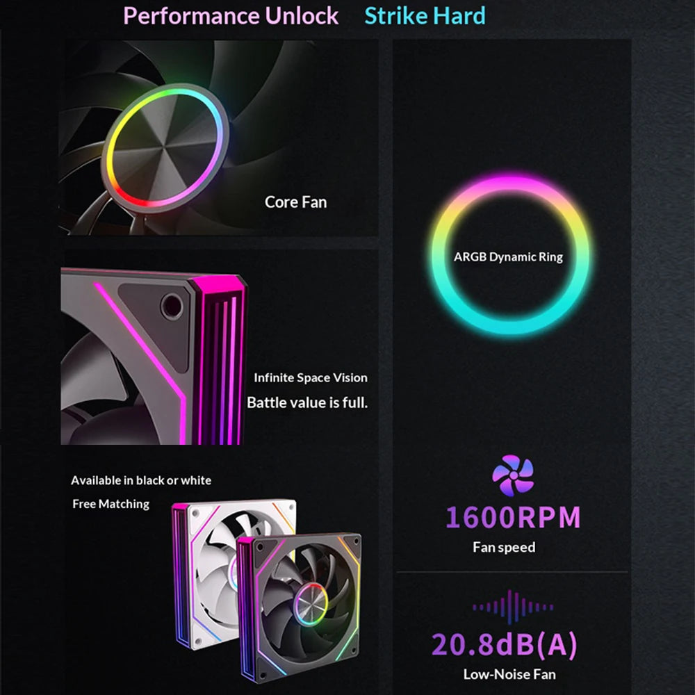 Veebyte PRISM 8 PRO PC Fan 120mm ARGB 4PIN 5V-3PIN PWM Quiet Cooling Fan 12V Large Air Volume Computer Fan 45.2CFM/800-1600RPM