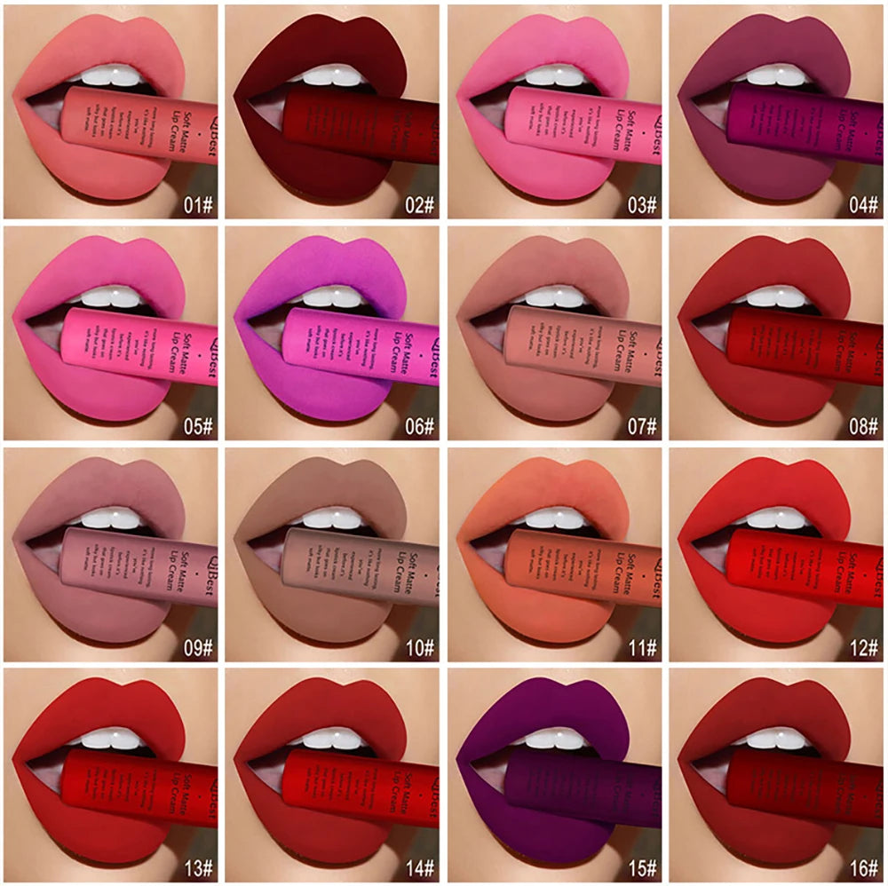 QIBEST Velvet Matte Nude Liquid Lipstick Makeup Sexy Red Lipgloss Waterproof Long-lasting Purple Black Orange Lip Stain Cosmetic