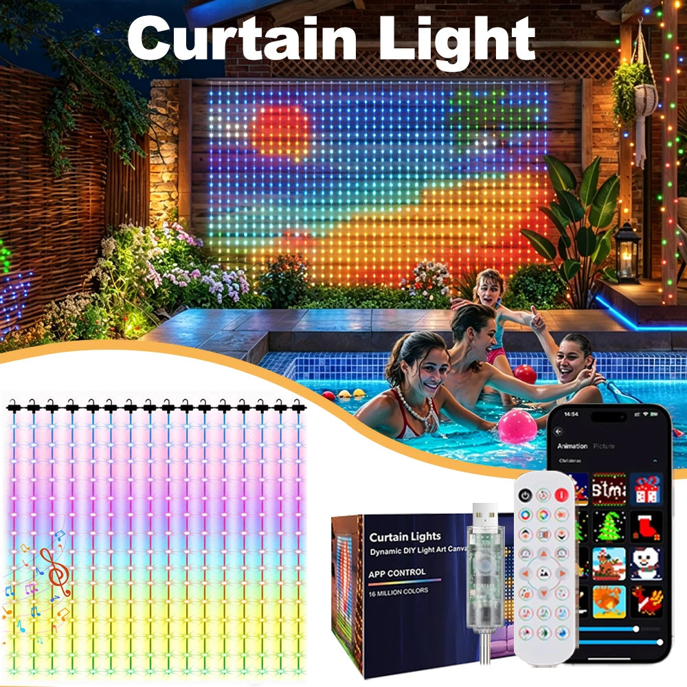 Smart LED Curtain Lights LED Fairy Lights App Control Music Sync DIY Pattern Waterproof for Indoor Outdoor Party Decor
