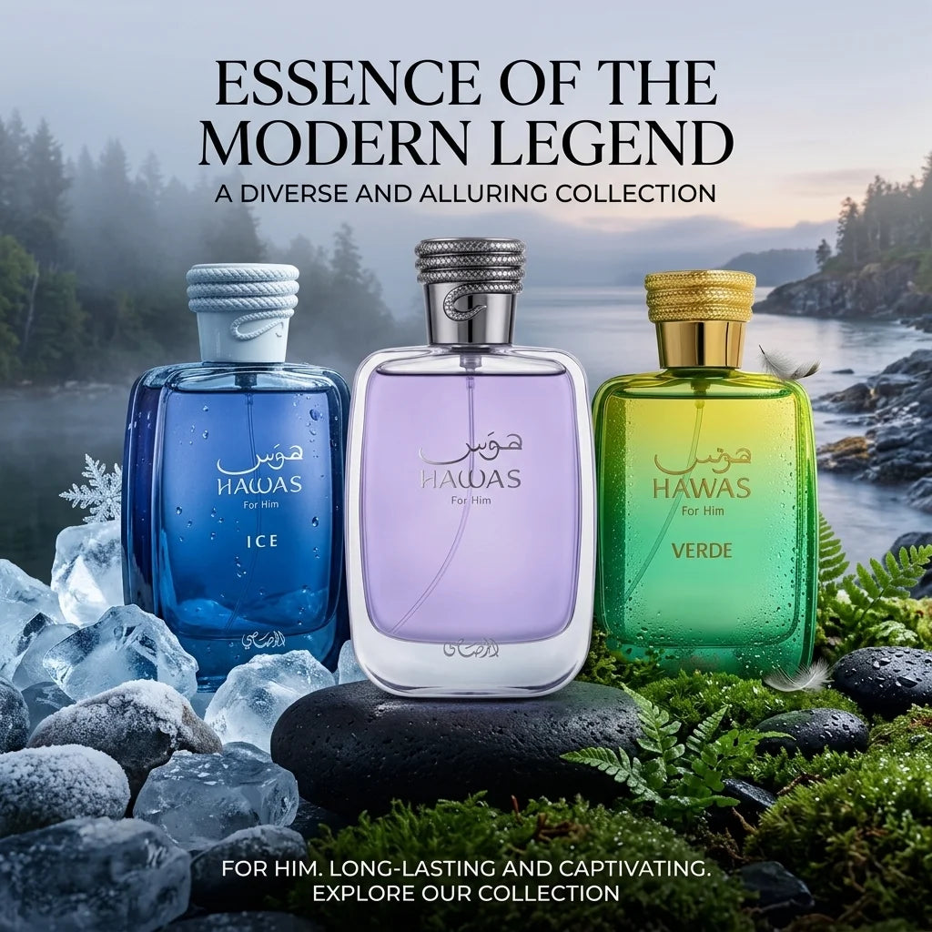 Hawas Him Fragrance Eau De Parfum Spray Ice Blue Verde Green Violet Scent Long Lasting Aromatic Perfume For Men Daily Wear