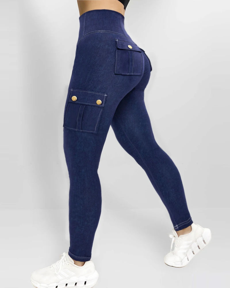 Women's Denim Pants 2025 Summer New Fashion Solid Color Buttoned Pocket Zipper Design High Waist Casual Daily Skinny Jeans