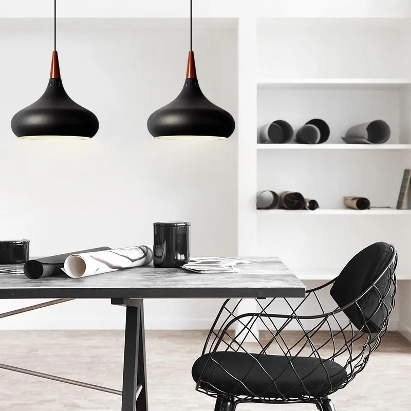GEW Nordic Modern Funnel Pendant Light Wood Aluminum E27 Multi Color Hanging Lamp for Dining Kitchen Island Bedside