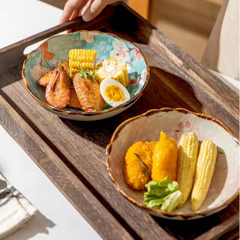 7.4inch Ceramic Dinner Plates Japanese Retro Deep Round Plate Dinner Plates Pasta Plate Kitchen Tableware Microwave Oven Bakware