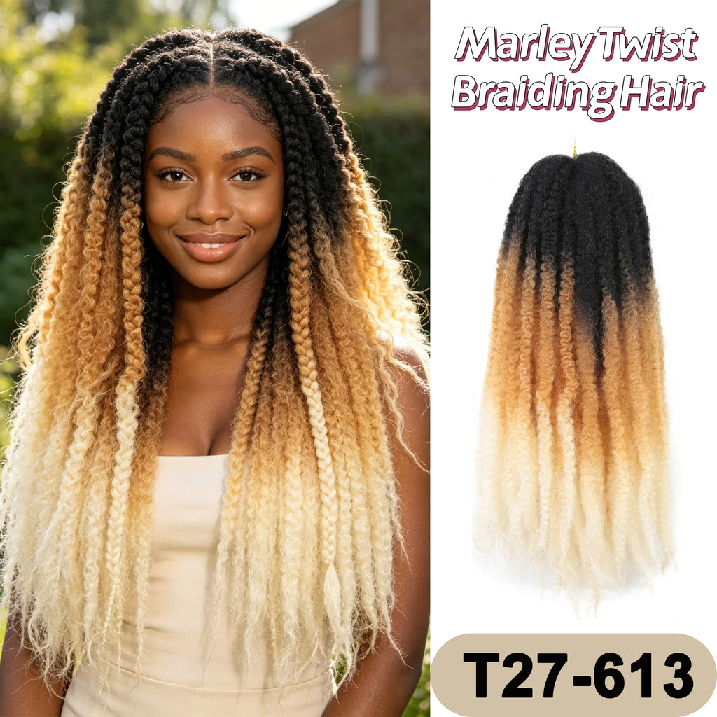 Marley Twist Braiding Hair Pre Stretched Ombre/Solid Colors Afro Kinky Curly Crochet Hair for Faux Locs Jumbo Marley Twists Hair
