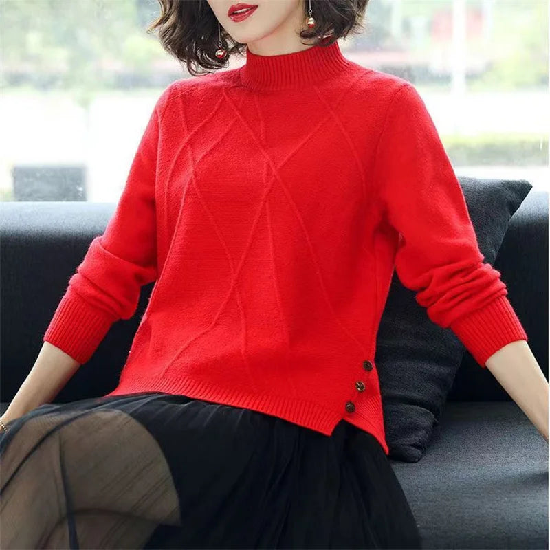 Spring Autumn Winter 2025 New Pullover Sweater Women's Loose Coat Thickened Mother Knitted Bottoming Shirt Female Fashion Tops