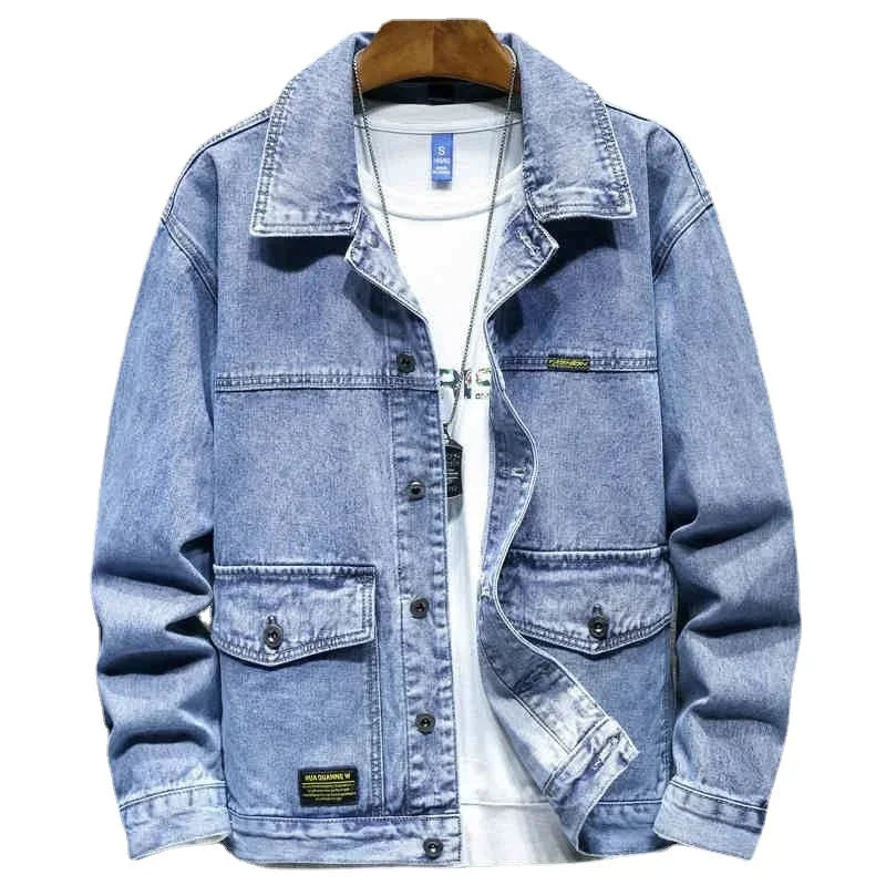 Denim Jackets Man Autumn Cargo Jeans Coat for Men Black Low Price Clothing of Fabric on Board Elatic Designer Korean Style G