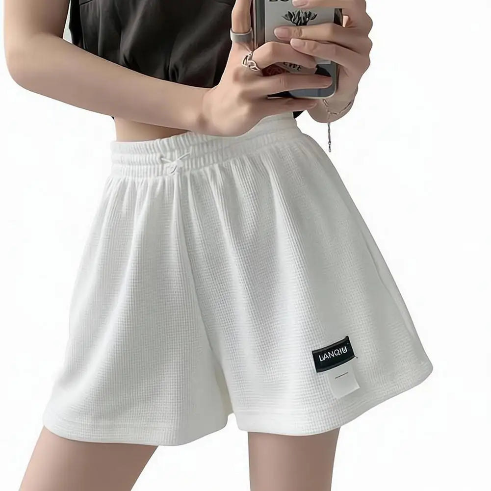 Summer Women's Shorts Loose Hot Pants High Waist Elastic Casual Solid Color Pants With Drawstring Pockets Women's Pants ﻿