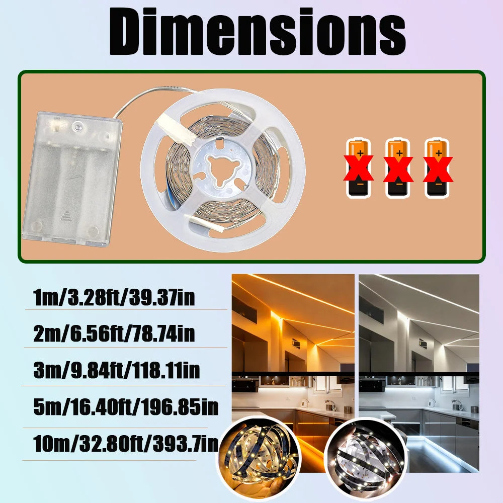 5V USB LED Strip Lights with Battery Box 1m‑10m High Brightness for Bedroom Kitchen Stairs Party