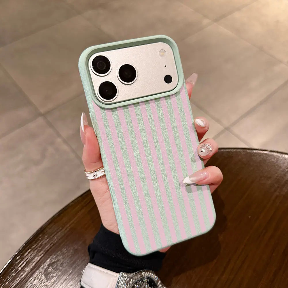 Pink Stripes Pattern Phone Case For iPhone 17 16 15 14 13 12 11 Pro Max Plus 17 Air 16E 17E Lychee Texture Soft Shockproof Cover