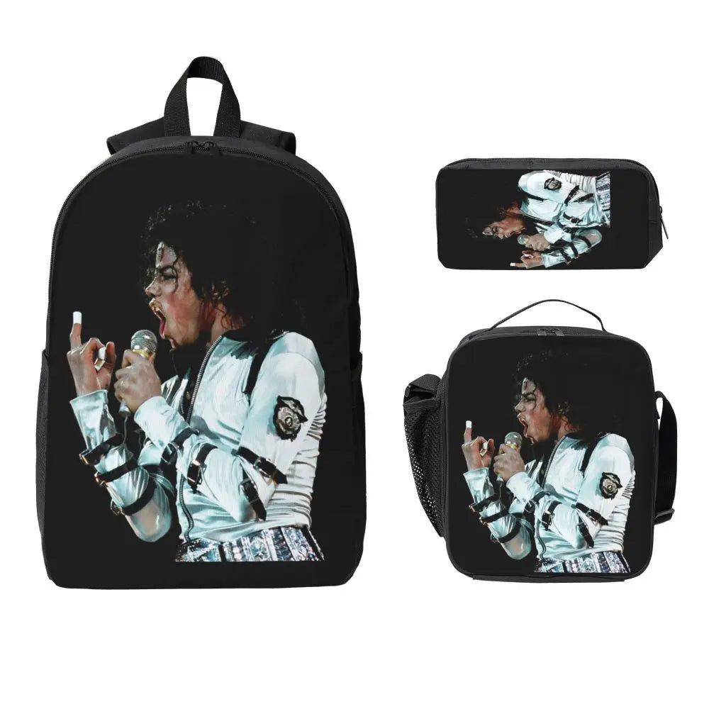 MJ Pop Legend Music 3pecs/set Backpack for Student Shoulder Bag Lunch bag Pencil Case