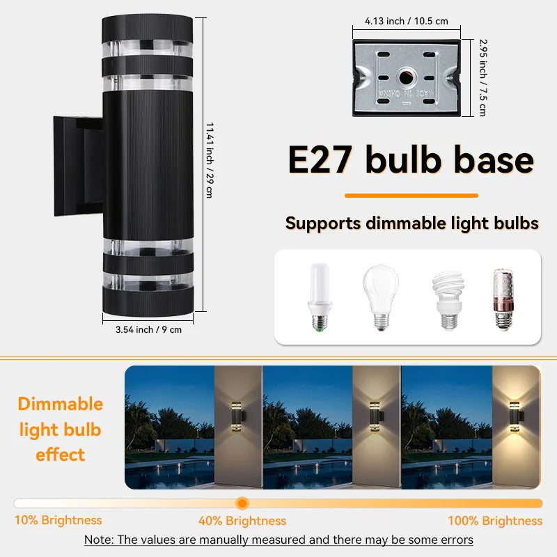 2025 NEW Wall Light Outdoor Waterproof LED E27 Bulb External Facade Decor Stairs Lights Entrance Fixture Home Decorative Wall