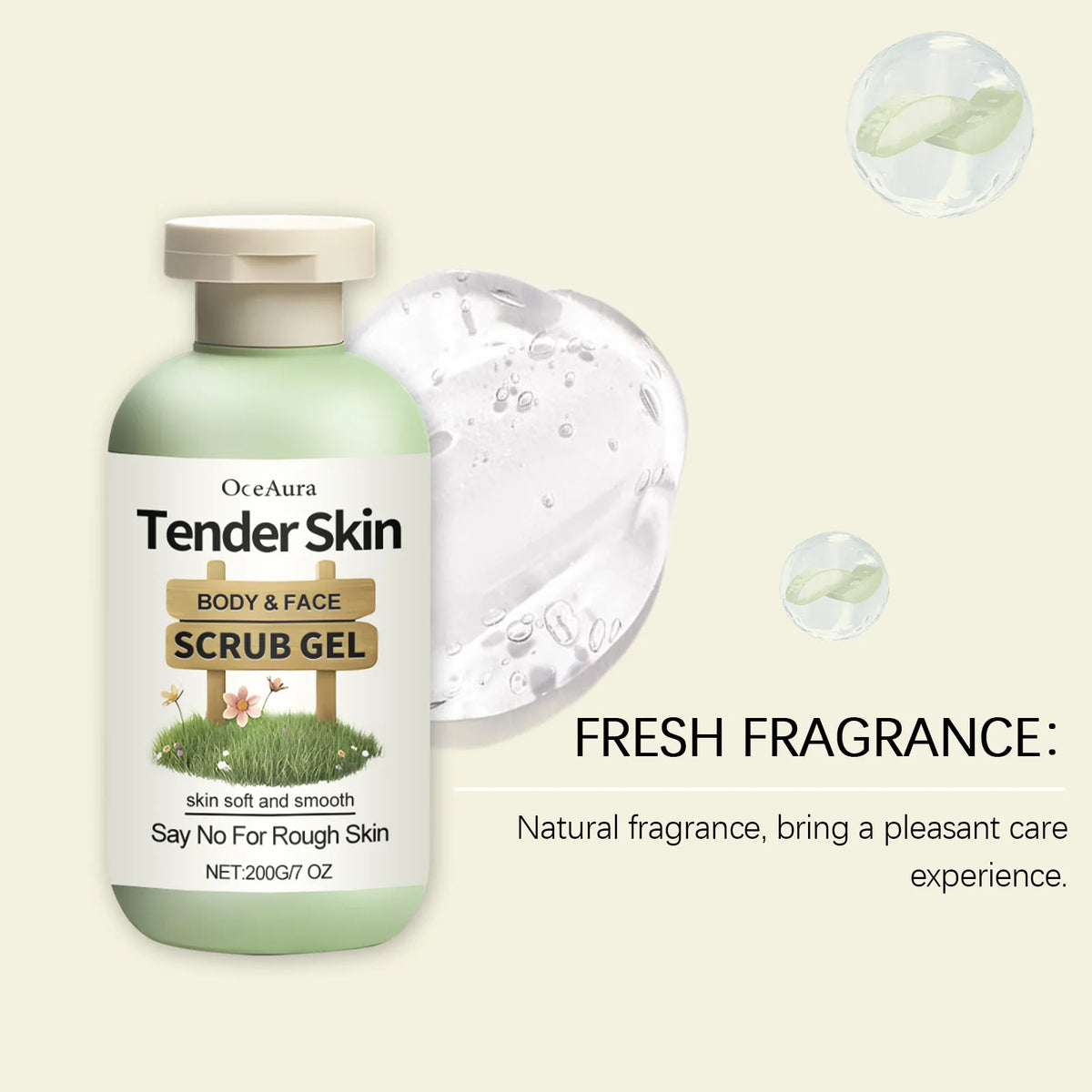OceAura Tender Skin Scrub Gel Dead Skin Removal Deep Cleansing Smoothing Skin Renewal Refreshing Non Greasy Exfoliating Gel 200g