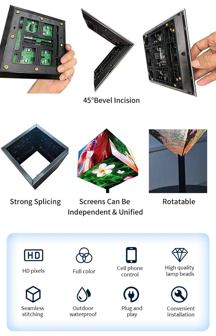 Outdoor Creative Magic Cube Indoor LED Cubes Display Screen Sign Video Wall 90 Degree Corner Cube LED Display Screen